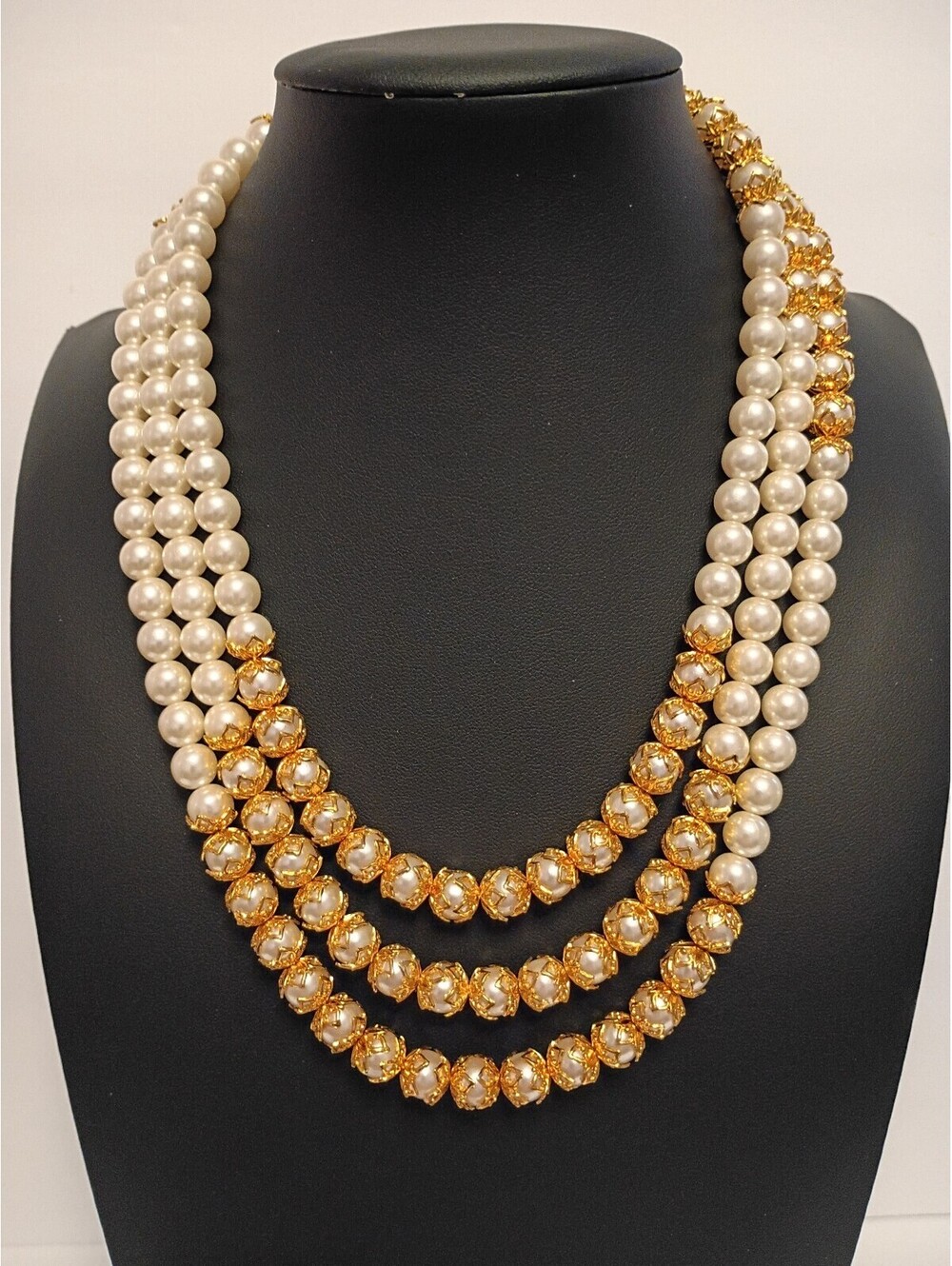 Vintage Holiday Ready Multi-Strand Faux Pearl Indian Wedding Inspired Necklace
